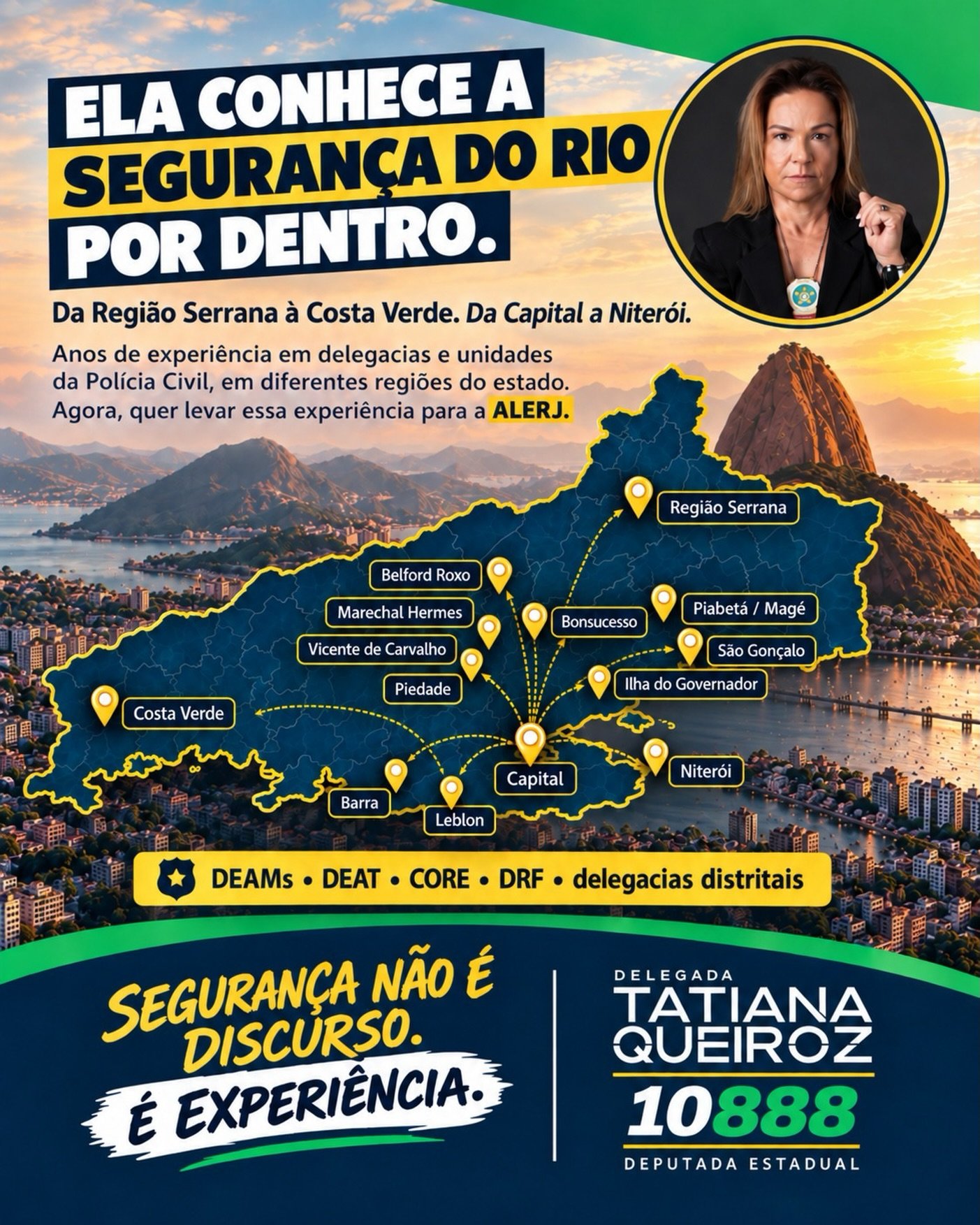 Peça da campanha sobre a atuação da Delegada Tatiana Queiroz em regiões do Rio de Janeiro